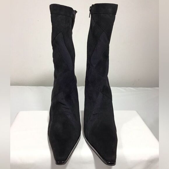 Jeffrey Campbell Black Suede Mesh Stripes Classic Ankle Boots Size 11 - Picture 2 of 13